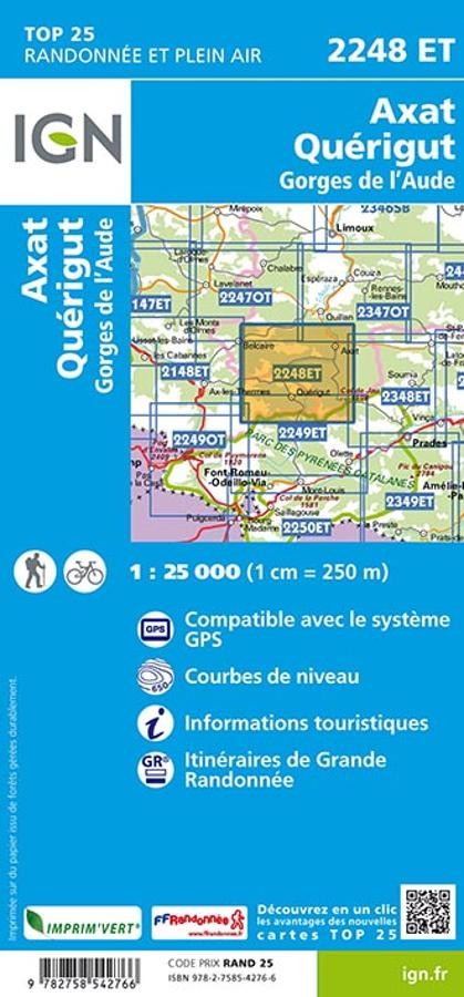 Carte IGN axat querigut gorges audes 2248ET série Top 25