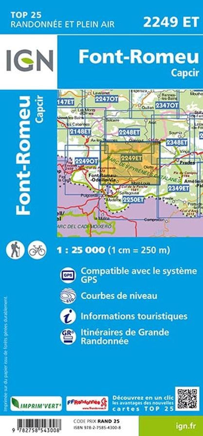 Carte IGN Font-Romeu Capcir 2249ET série Top 25