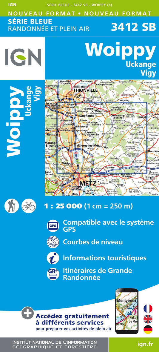 Carte randonnée Woippy/Uckange/Vigy | série Bleue IGN