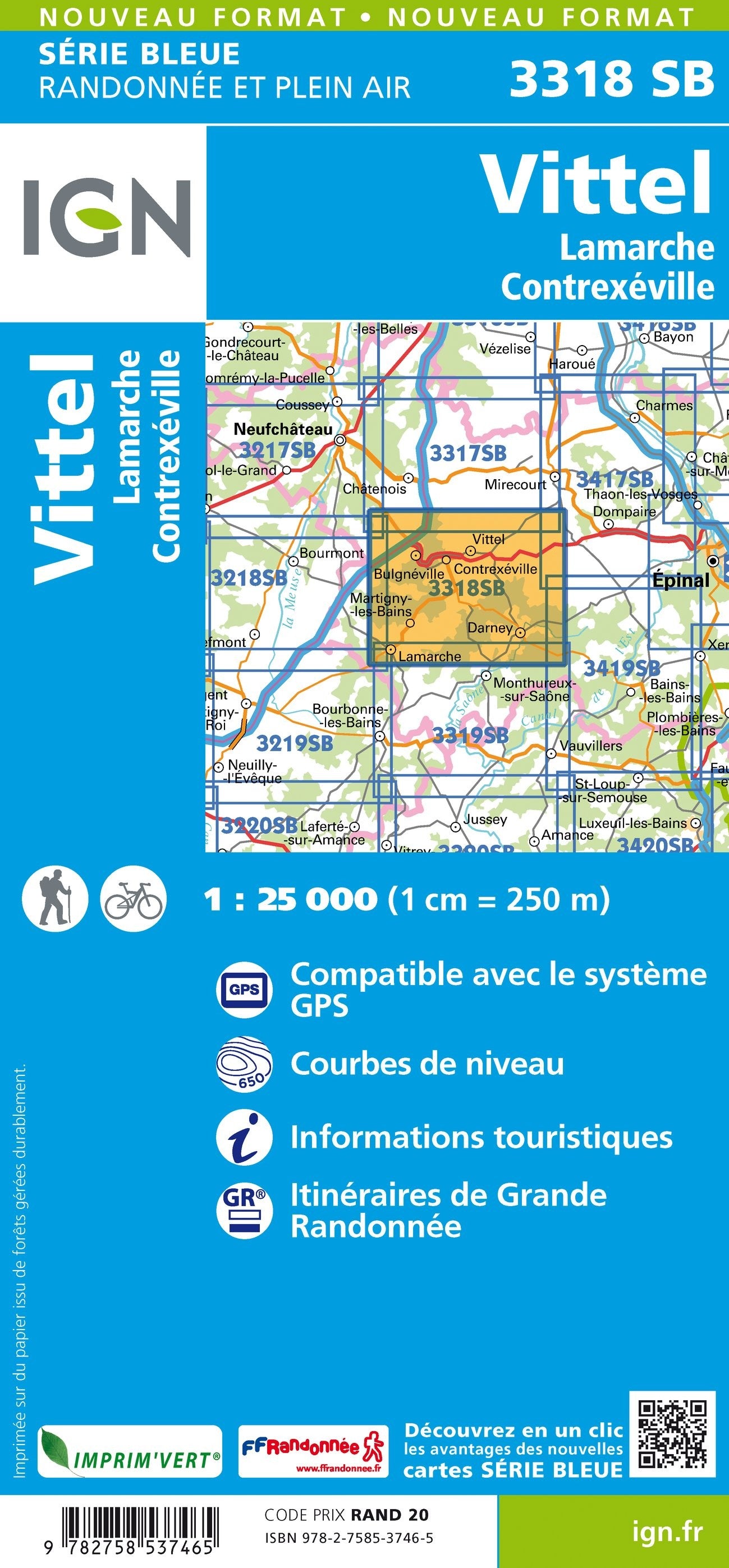 Carte randonnée Vittel/Lamarche/Contrexeville | série Bleue IGN