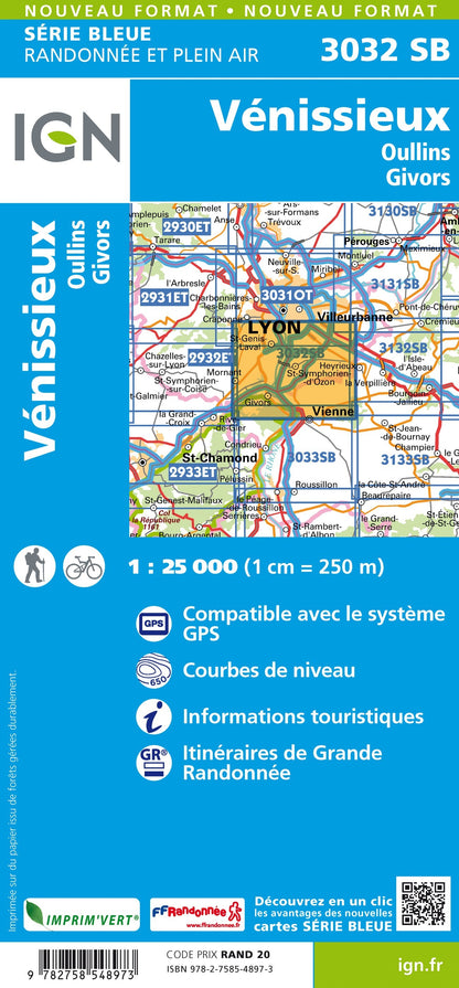 Carte randonnée Vénissieux/Oullins.Givors | série Bleue IGN