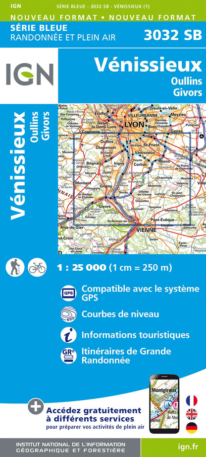 Carte randonnée Vénissieux/Oullins.Givors | série Bleue IGN