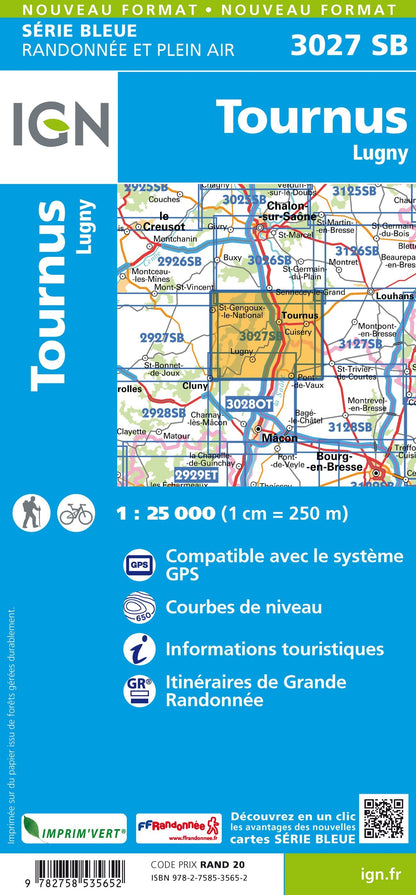 Carte randonnée Tournus/Lugny | série Bleue IGN