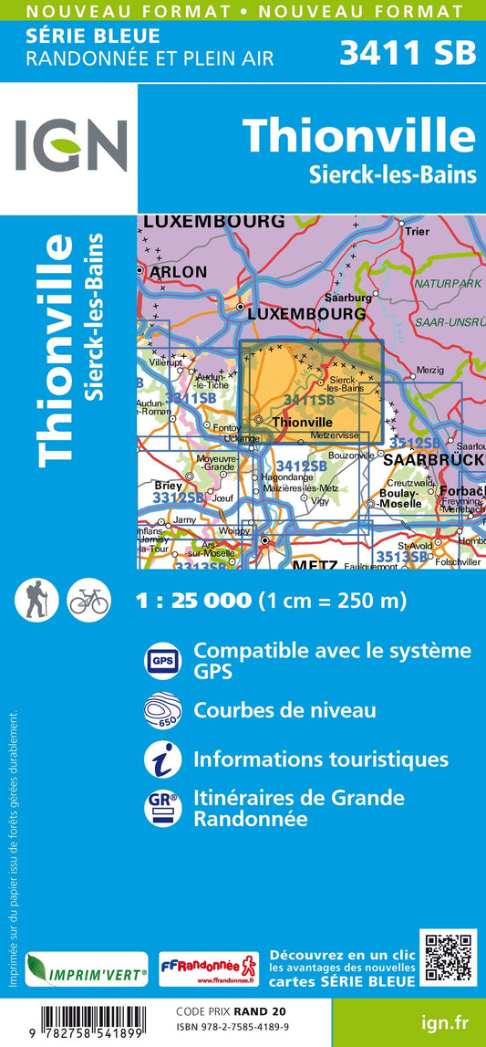 Carte randonnée Thionville/Sierks les Bains | série Bleue IGN