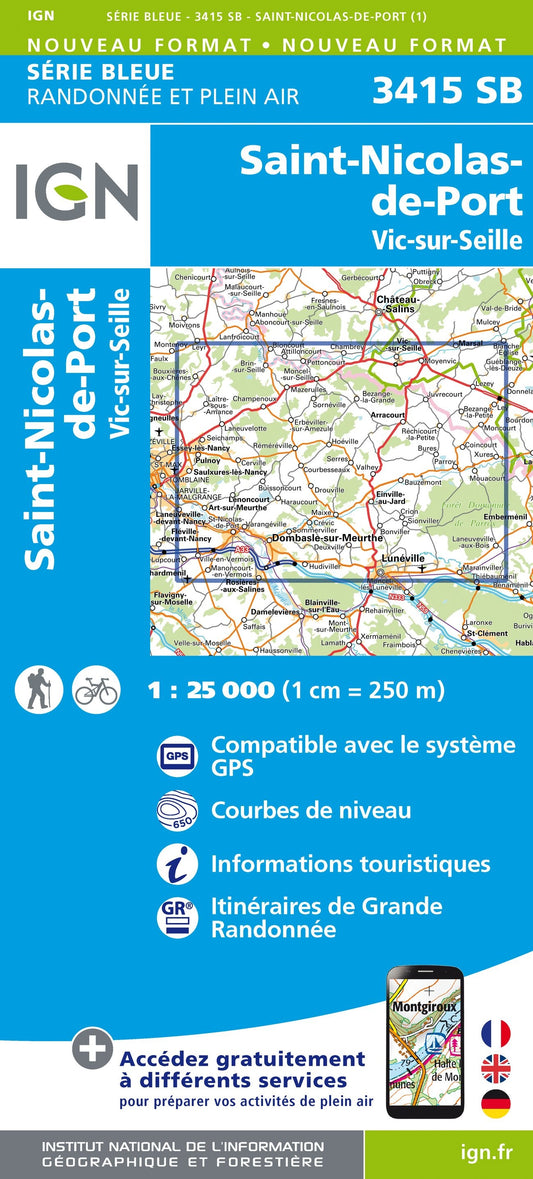 Carte randonnée St-Nicolas-de-Port/Vic-sur-Seille | série Bleue IGN