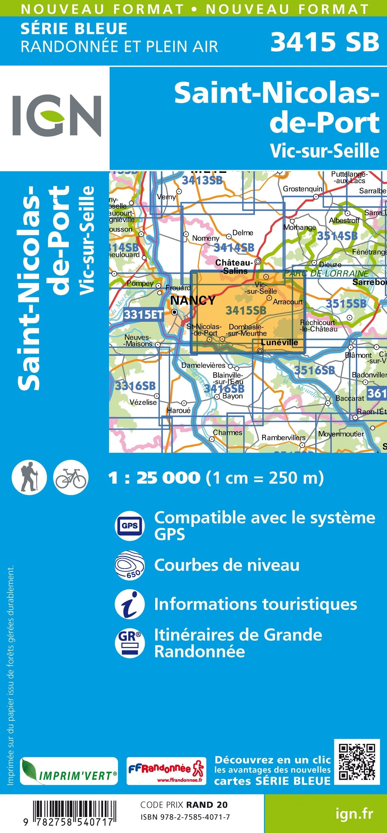 Carte randonnée St-Nicolas-de-Port/Vic-sur-Seille | série Bleue IGN