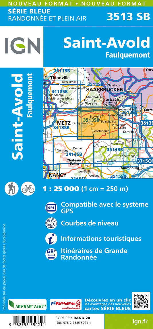 Carte randonnée St-Avold-Faulquemont  | série Bleue IGN