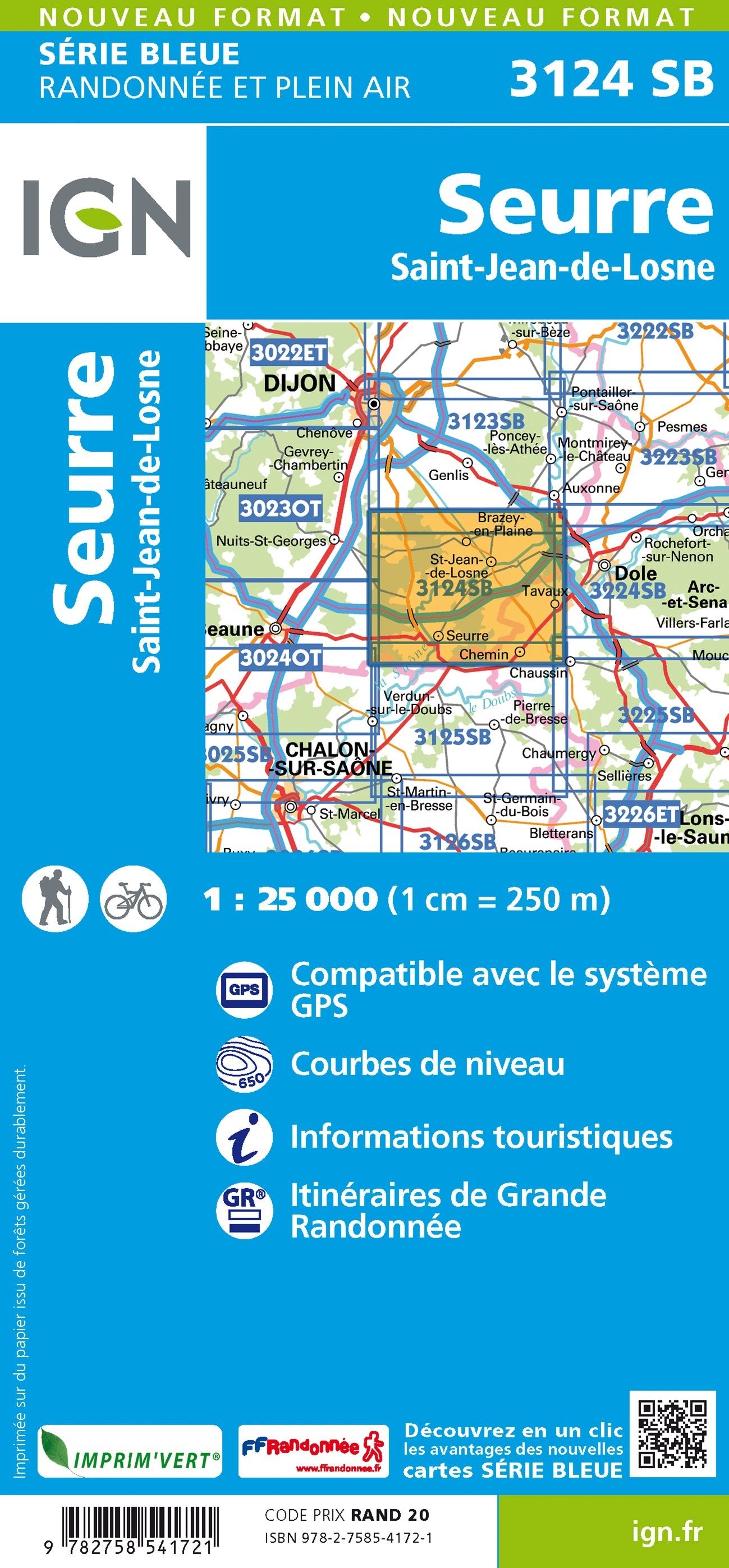 Carte randonnée Seurre / Saint-Jean de Losne | série Bleue IGN