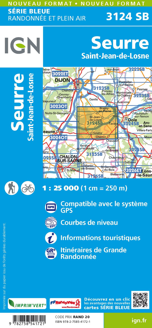 Carte randonnée Seurre / Saint-Jean de Losne | série Bleue IGN