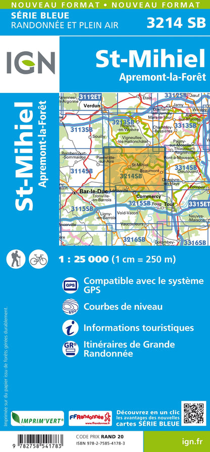 Carte randonnée Saint Mihiel/Apremont la Forêt | série Bleue IGN