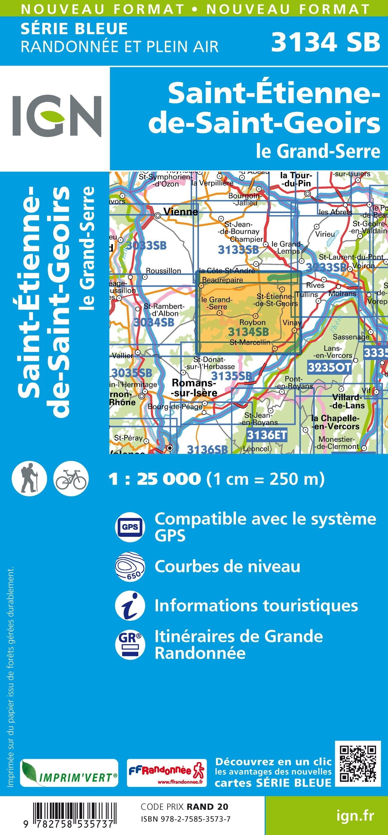 Carte randonnée Saint-Etienne de Saint-Geoirs/Le Grand Serre | série Bleue IGN