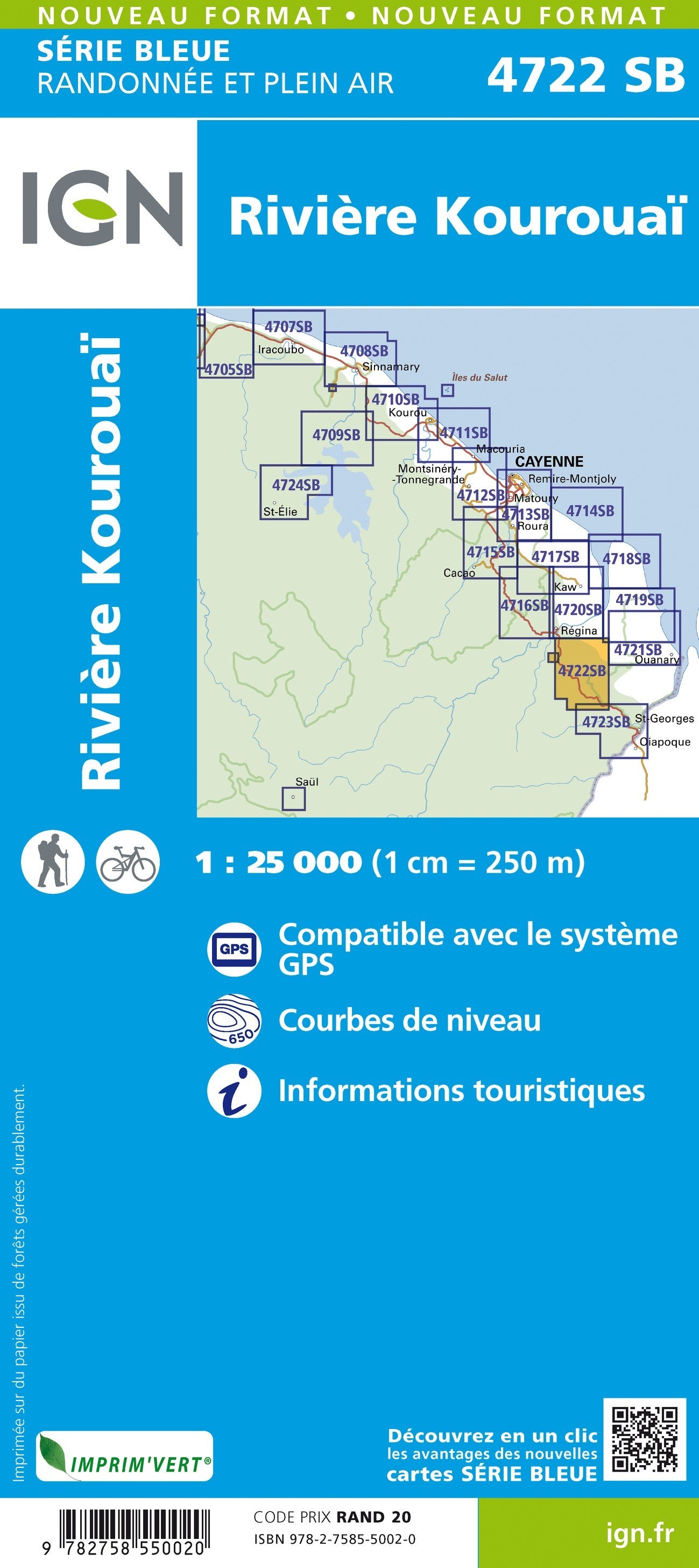 Carte randonnée Rivière Kourouaï (Guyane) | série Bleue IGN