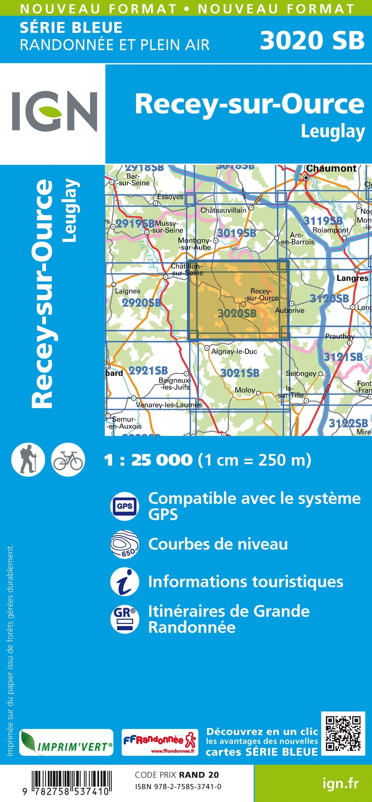 Carte randonnée Recey-sur-Ource/Leuglay | série Bleue IGN