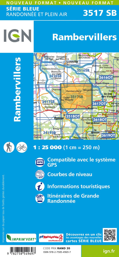 Carte randonnée Rambervillers.Châtel-sur-Moselle | série Bleue IGN