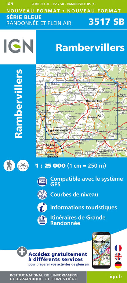 Carte randonnée Rambervillers.Châtel-sur-Moselle | série Bleue IGN