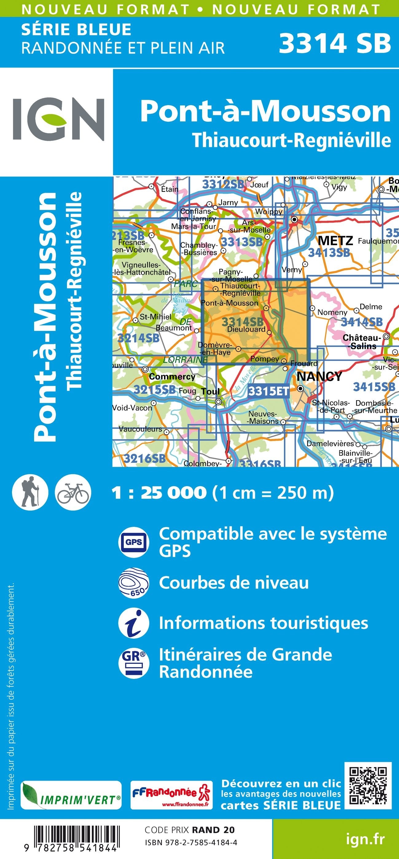 Carte randonnée Pont à Mousson/Thiaucourt Régniéville | série Bleue IGN