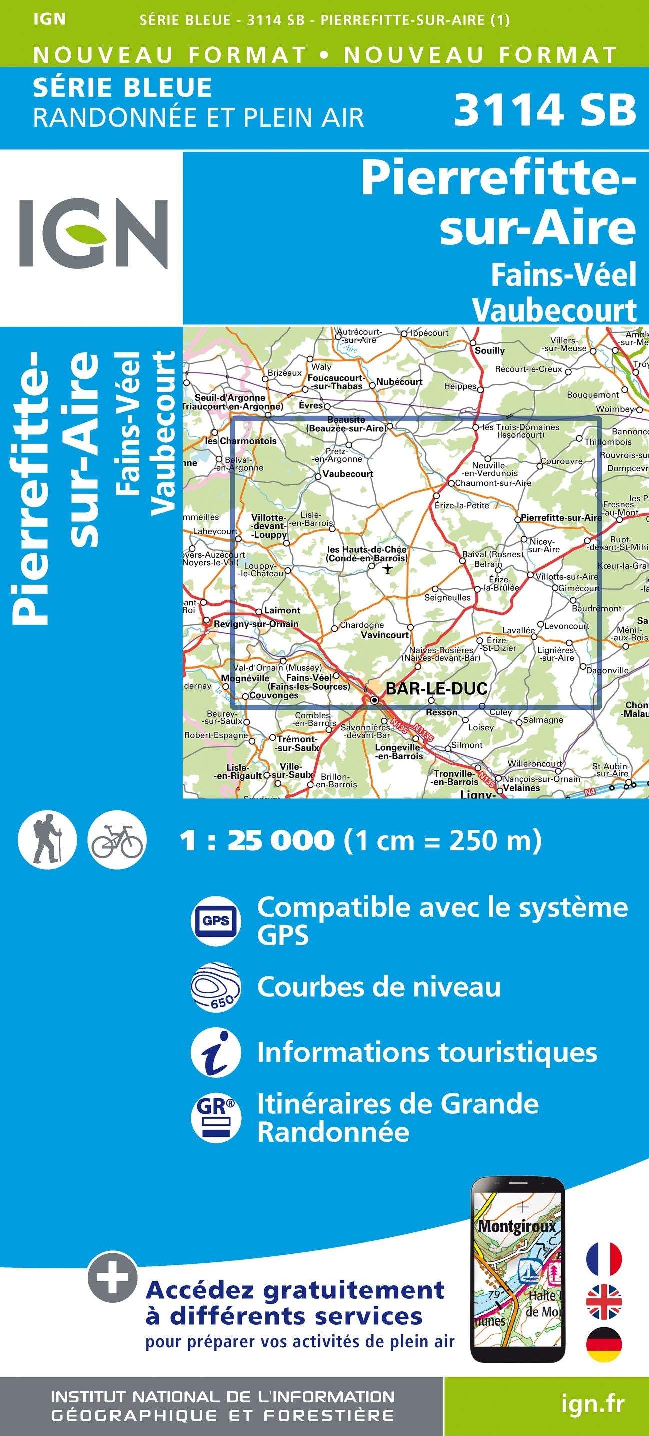 Carte randonnée Pierrefitte sur Aire/Fains-Veel/Vaubecourt | série Bleue IGN