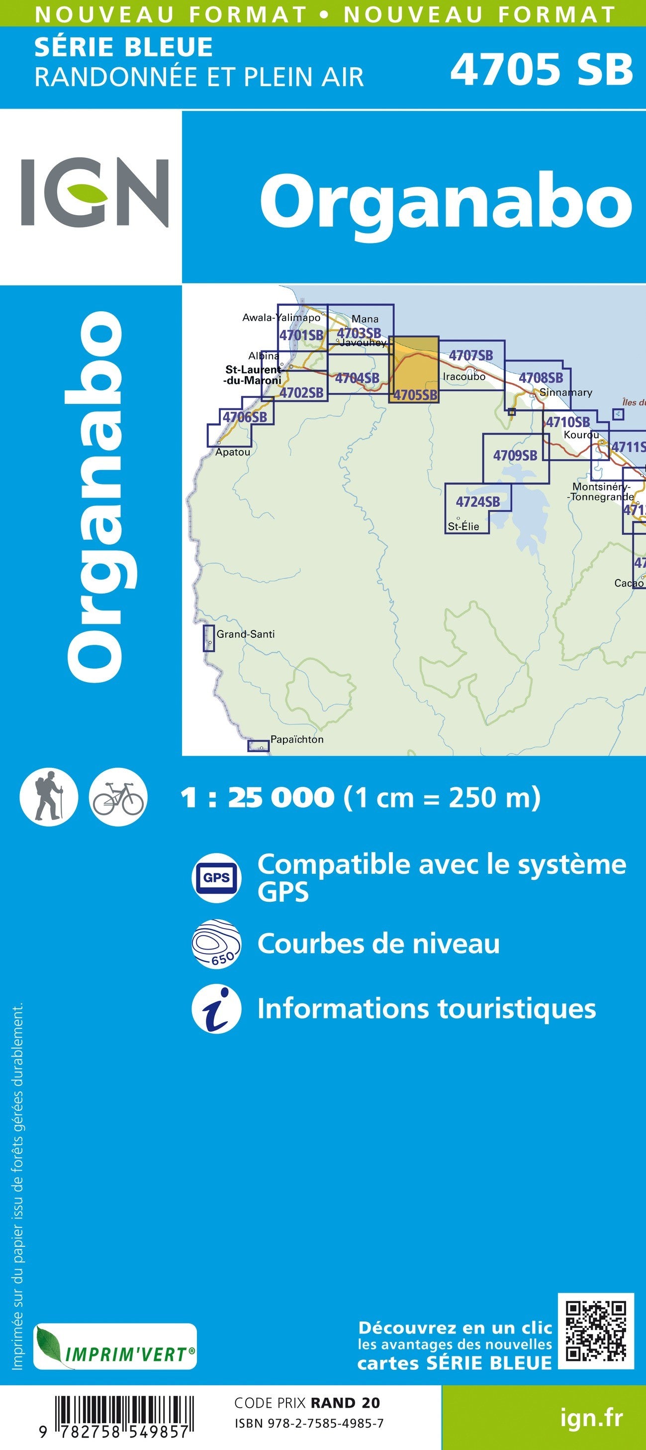 Carte randonnée Organabo (Guyane) | série Bleue IGN