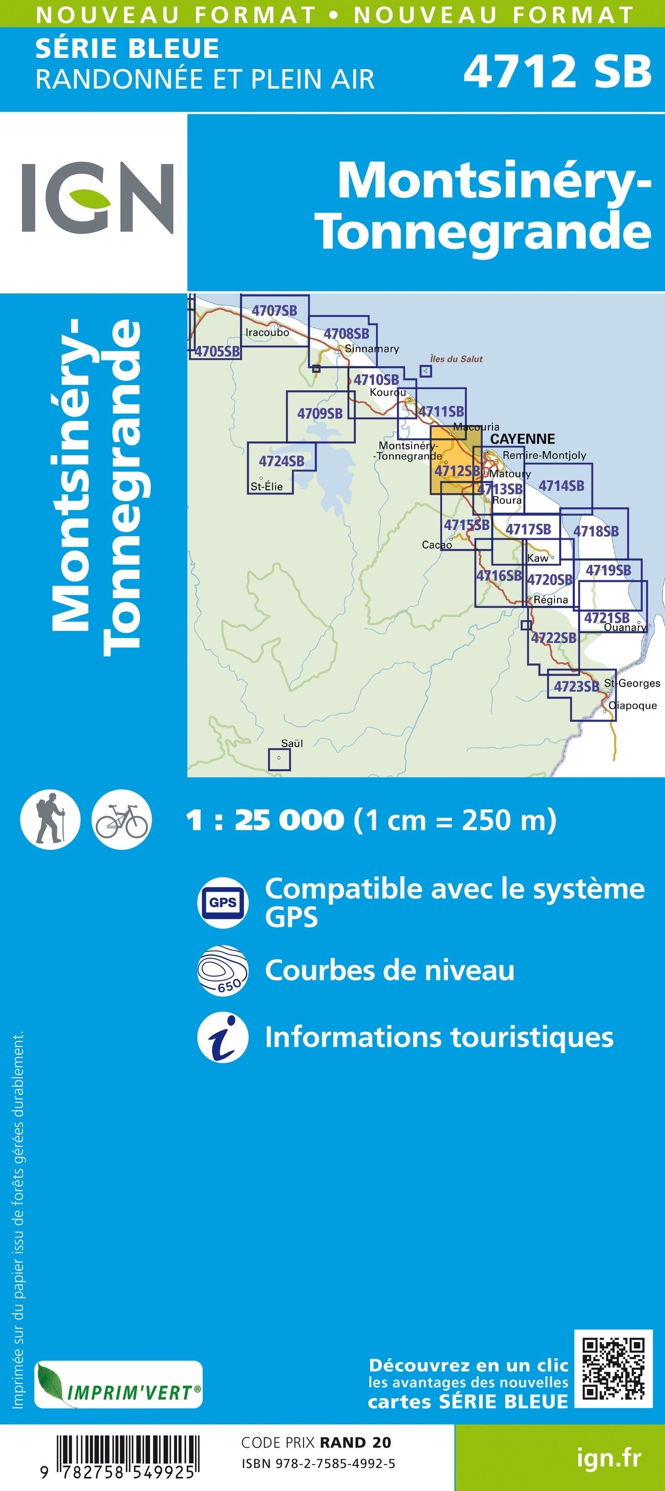 Carte randonnée Montsinéri.Tonnegrande  (Guyane) | série Bleue IGN