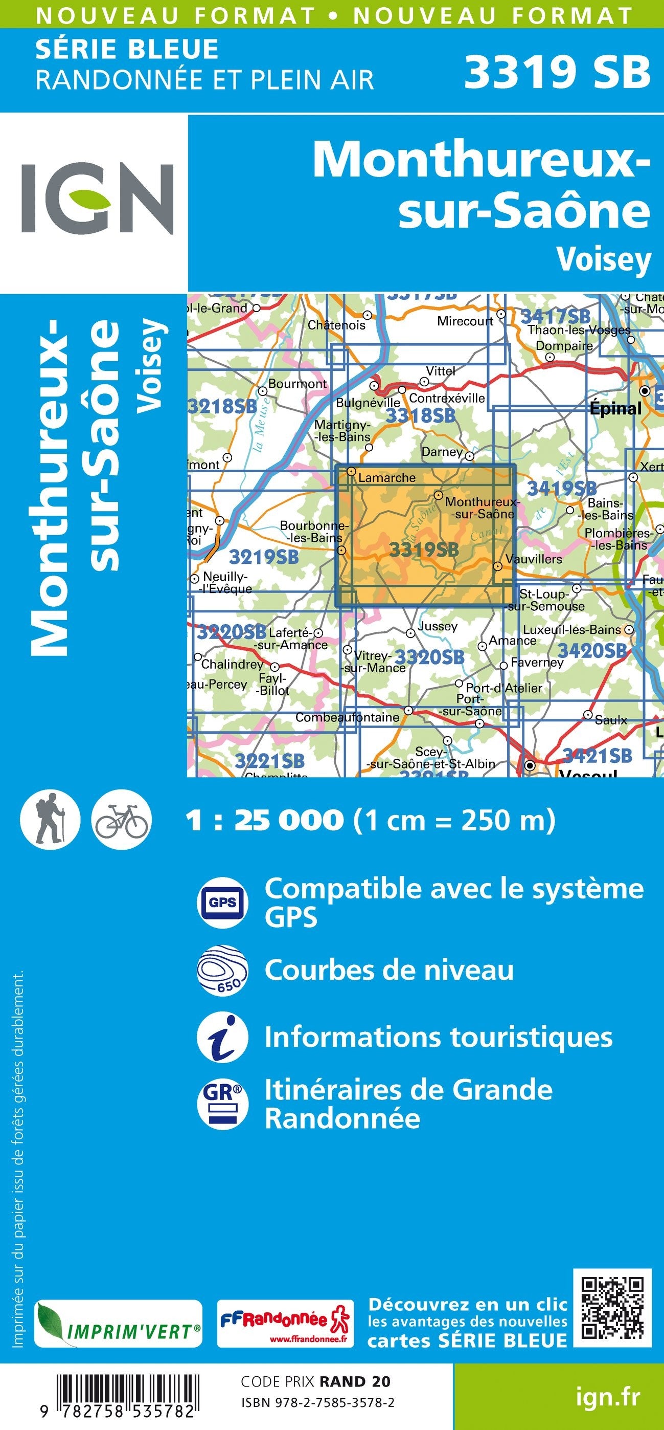 Carte randonnée Monthureux sur Saône/Voisey | série Bleue IGN