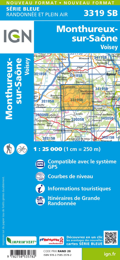 Carte randonnée Monthureux sur Saône/Voisey | série Bleue IGN