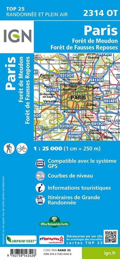 Carte IGN paris foret de meudon et fausses reposes 2314OT série Top 25