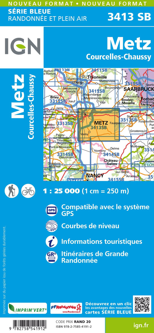 Carte randonnée Metz/Courcelles Chaussy | série Bleue IGN