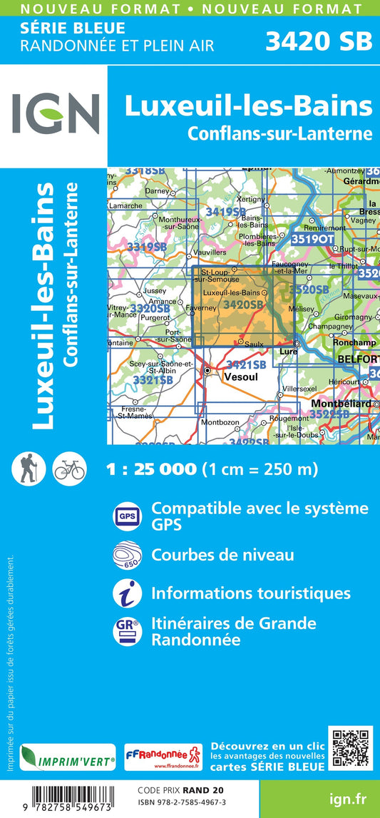 Carte randonnée Luxeuil-les-Bains.Conflans-sur-Lanterne | série Bleue IGN