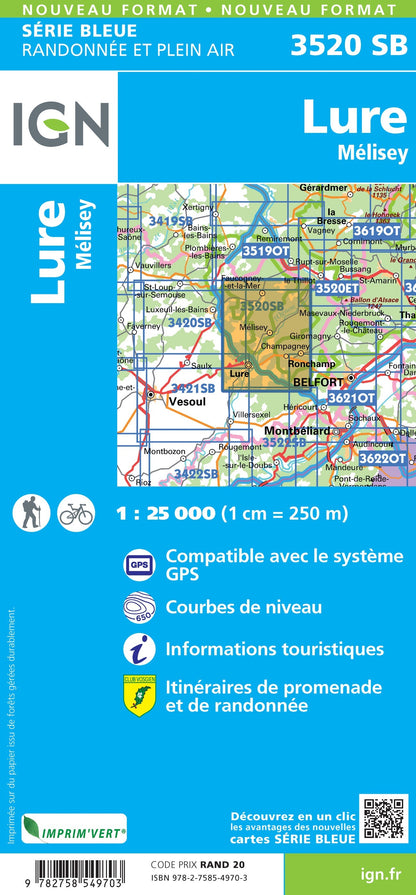 Carte randonnée Lure.Mélisey | série Bleue IGN