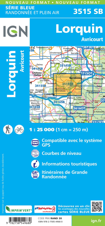 Carte randonnée Lorquin.Avricourt | série Bleue IGN