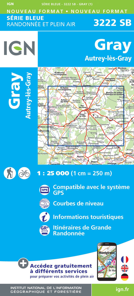 Carte randonnée Gray.Autrey-lès-Gray | série Bleue IGN