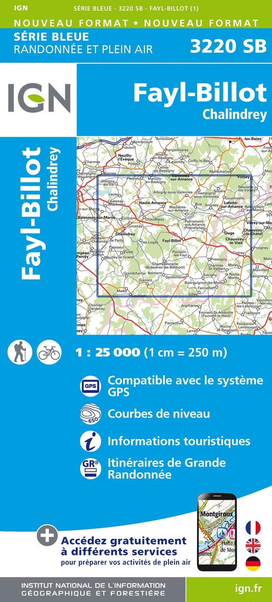 Carte randonnée Fayl-Billot/Chalindrey | série Bleue IGN