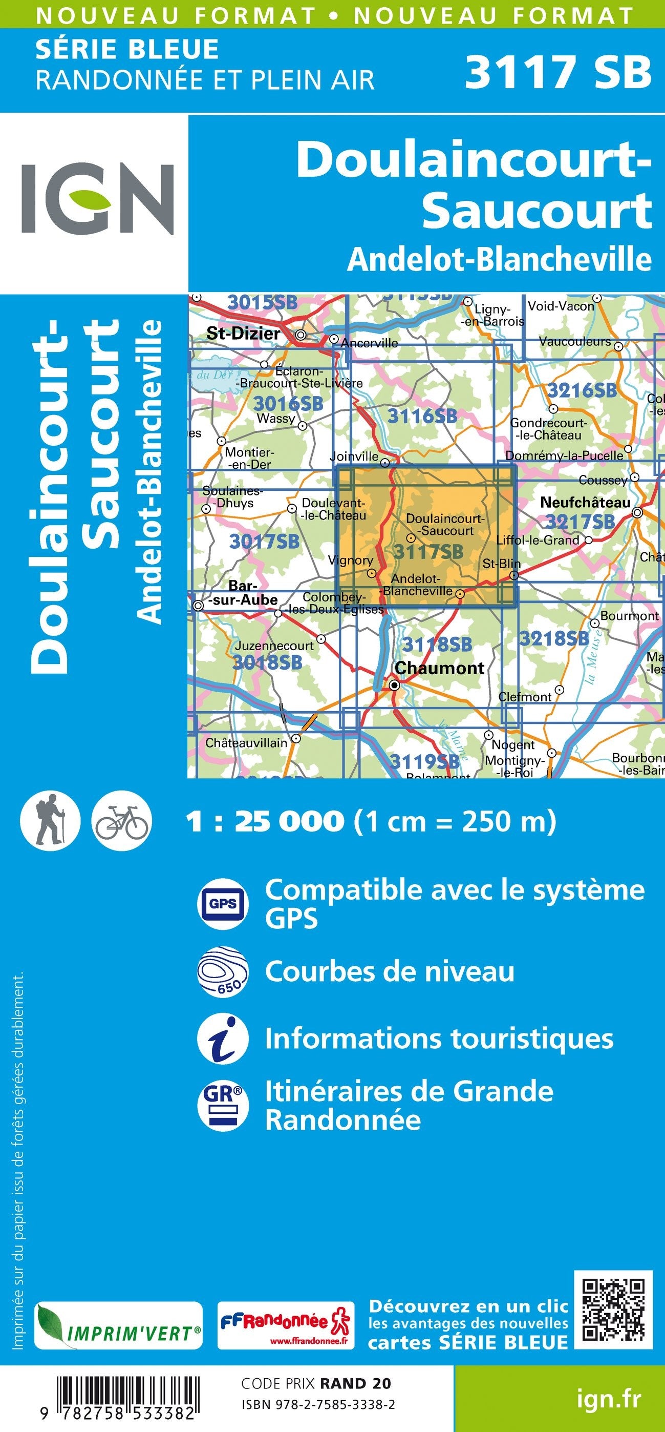 Carte randonnée Doulaincourt Saucourt - Andelot Blancheville | série Bleue IGN