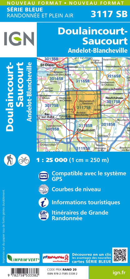 Carte randonnée Doulaincourt Saucourt - Andelot Blancheville | série Bleue IGN