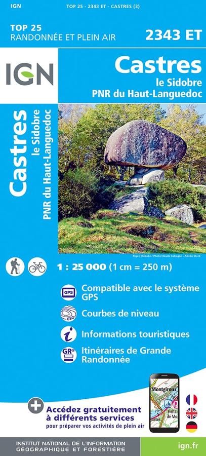 Carte IGN castres le sidobre parc national haut languedoc 2343ET série Top 25