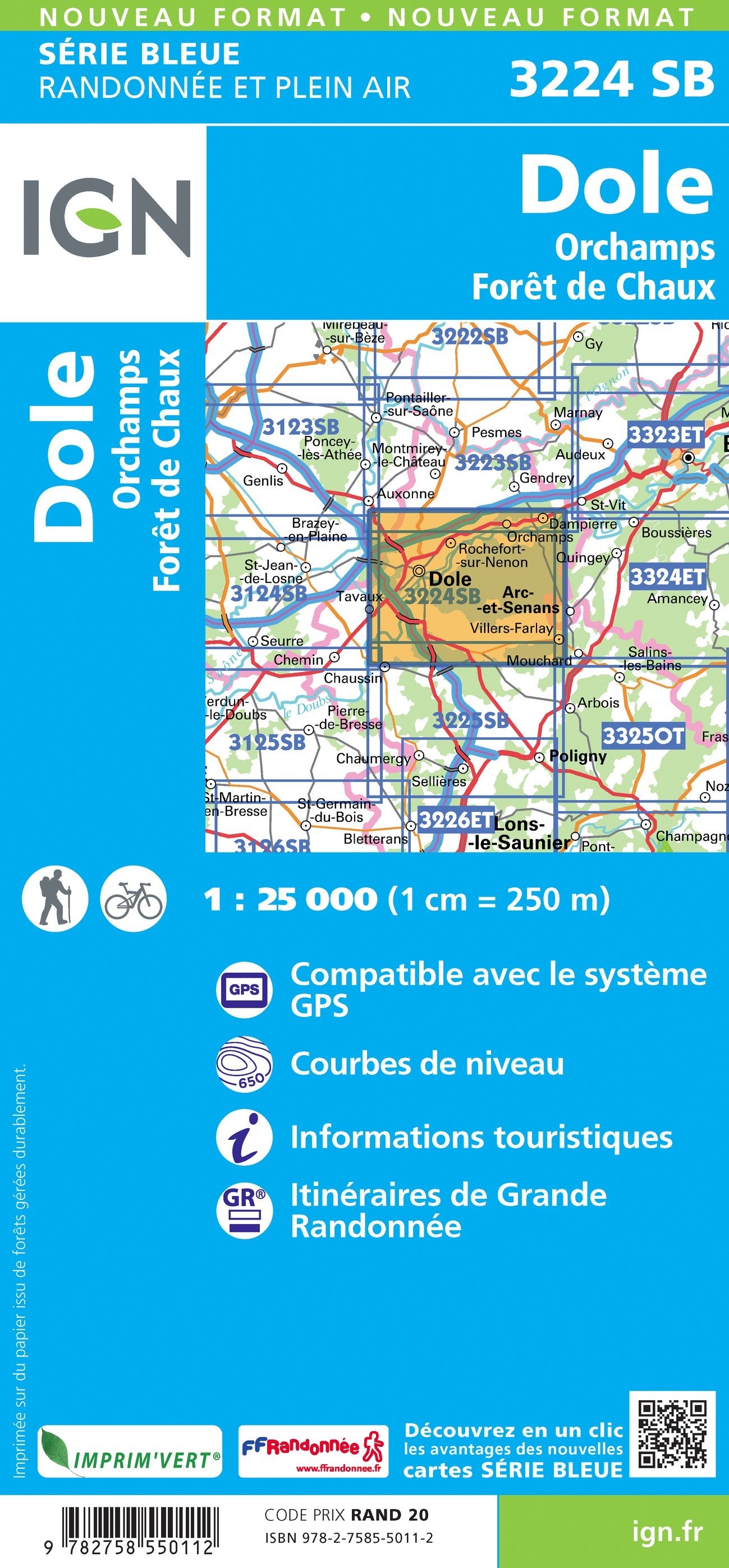 Carte randonnée Dole-Orchamps.Forêt de Chaux | série Bleue IGN