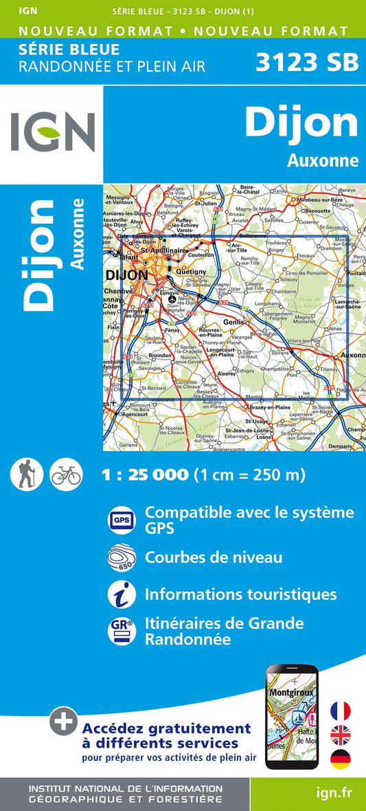 Carte randonnée Dijon Est/Auxonne | série Bleue IGN