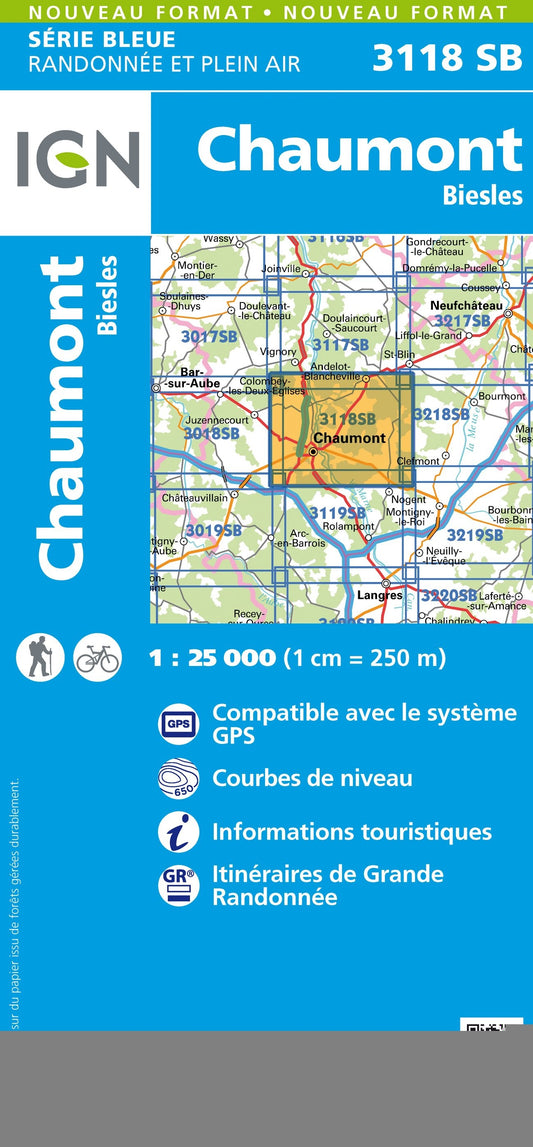 Carte randonnée Chaumont - Biesles | série Bleue IGN