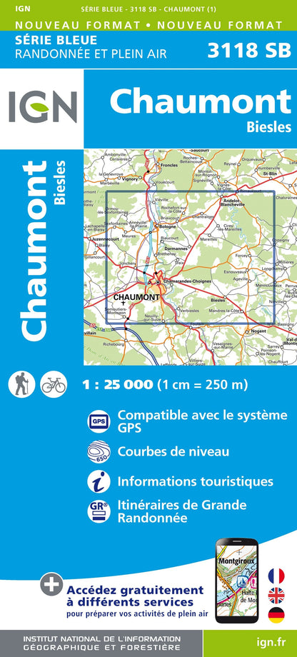 Carte randonnée Chaumont - Biesles | série Bleue IGN