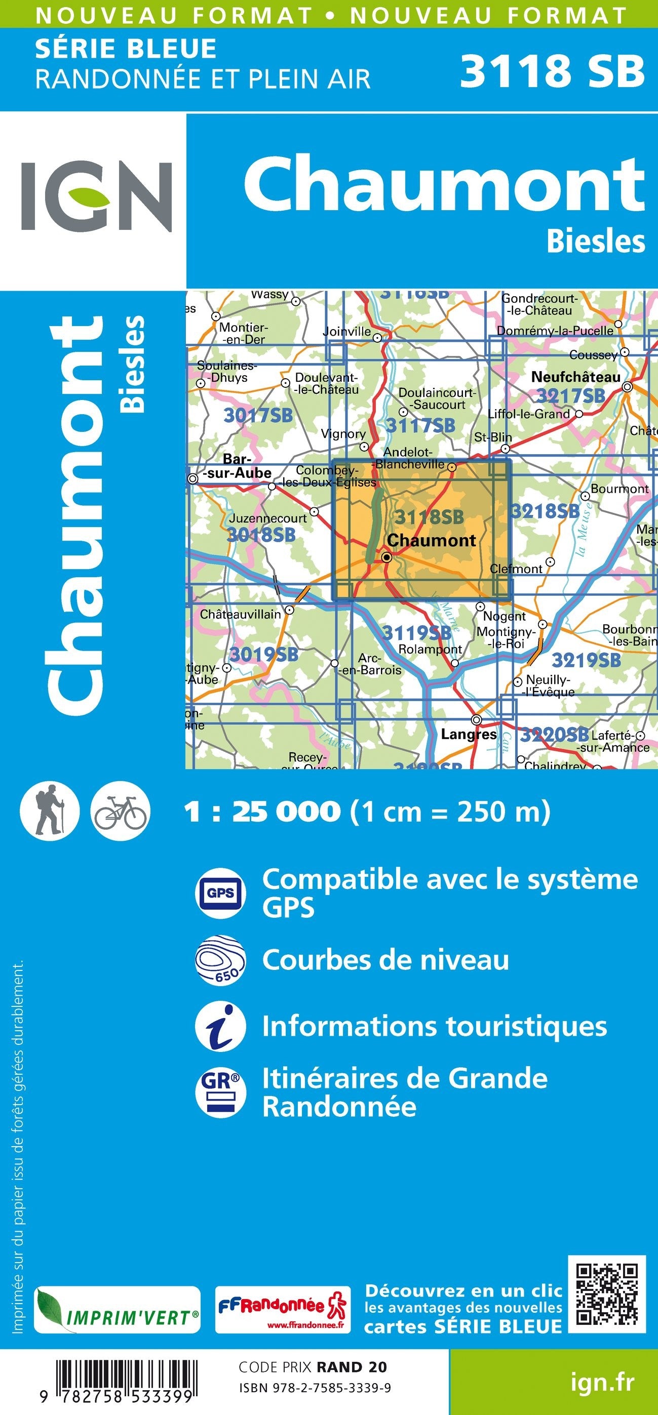 Carte randonnée Chaumont - Biesles | série Bleue IGN