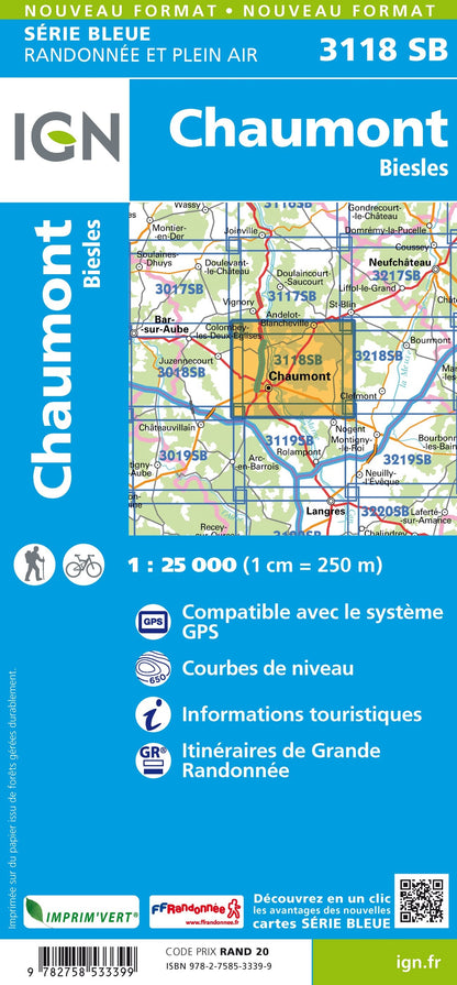 Carte randonnée Chaumont - Biesles | série Bleue IGN