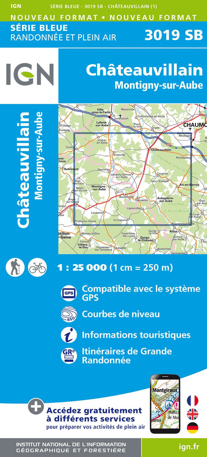 Carte randonnée Châteauvillain/Montigny-sur-Aube | série Bleue IGN