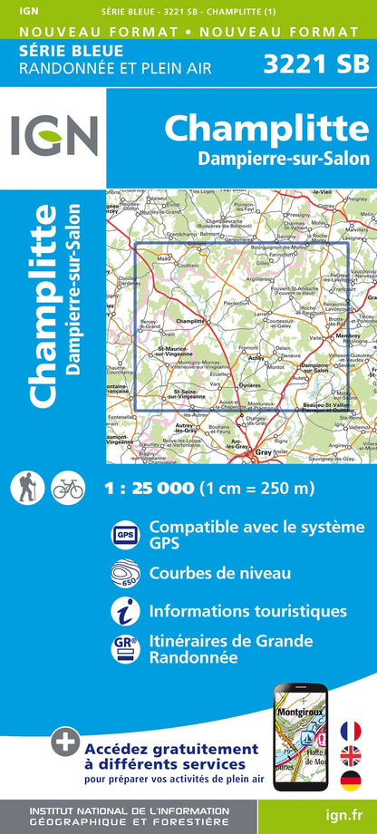 Carte randonnée Champlitte/Dampierre-sur-Salon | série Bleue IGN