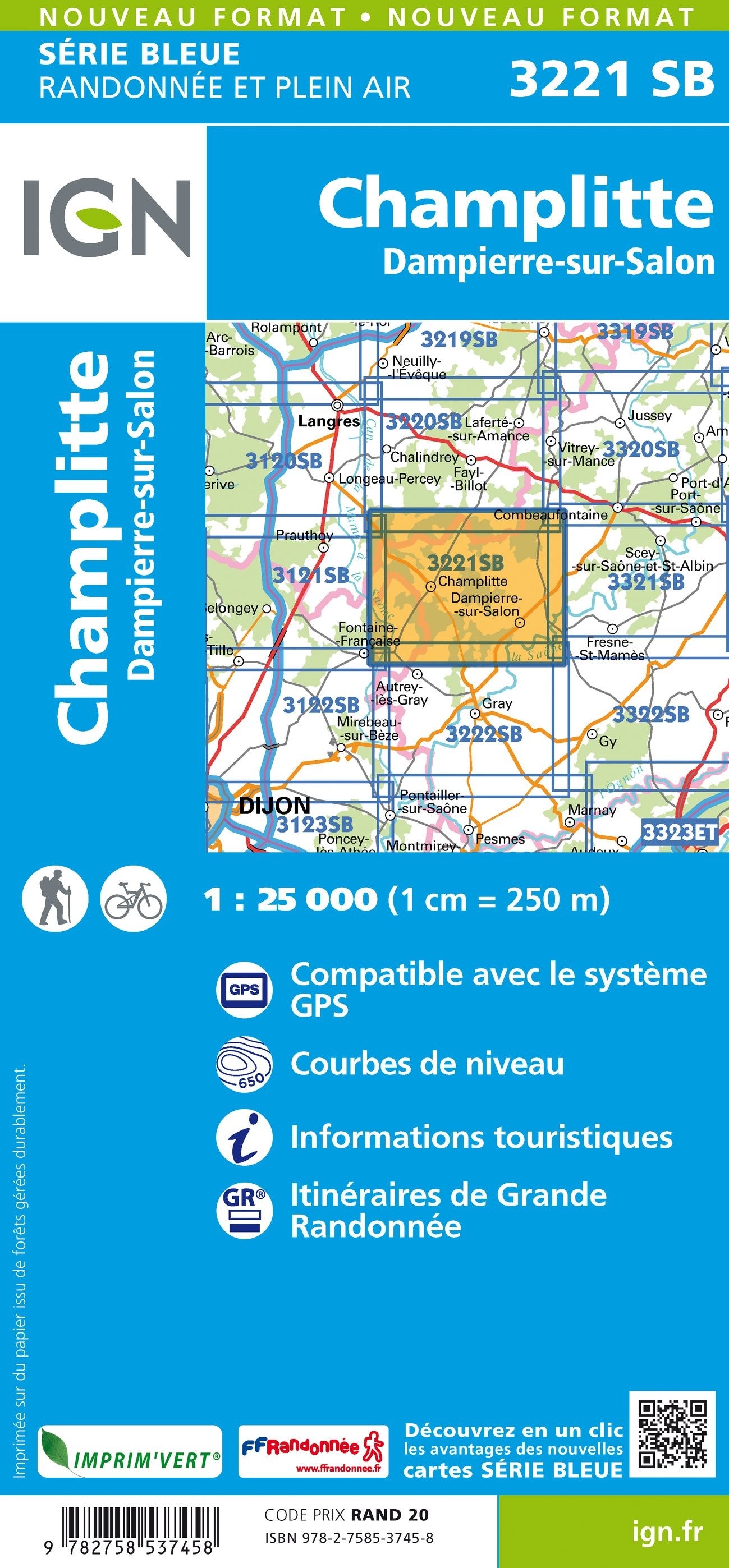 Carte randonnée Champlitte/Dampierre-sur-Salon | série Bleue IGN