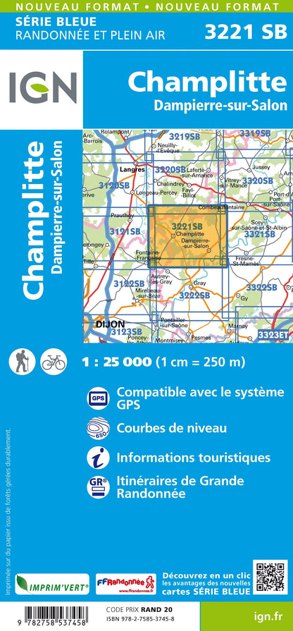 Carte randonnée Champlitte/Dampierre-sur-Salon | série Bleue IGN