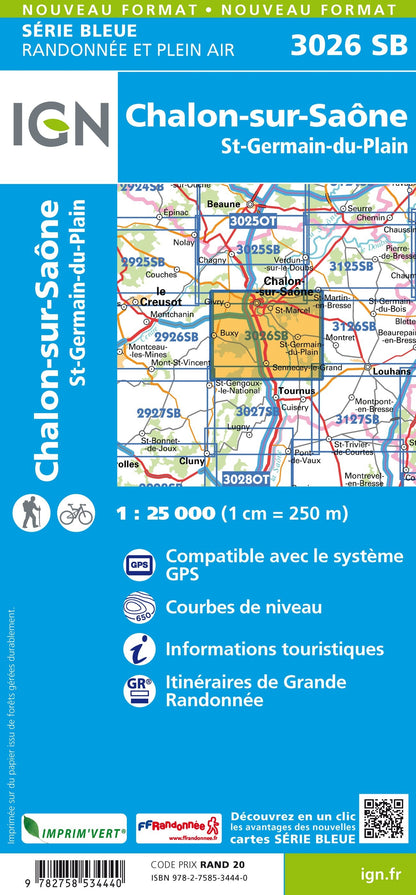 Carte randonnée Chalon sur Saône/St Germain du Plain | série Bleue IGN