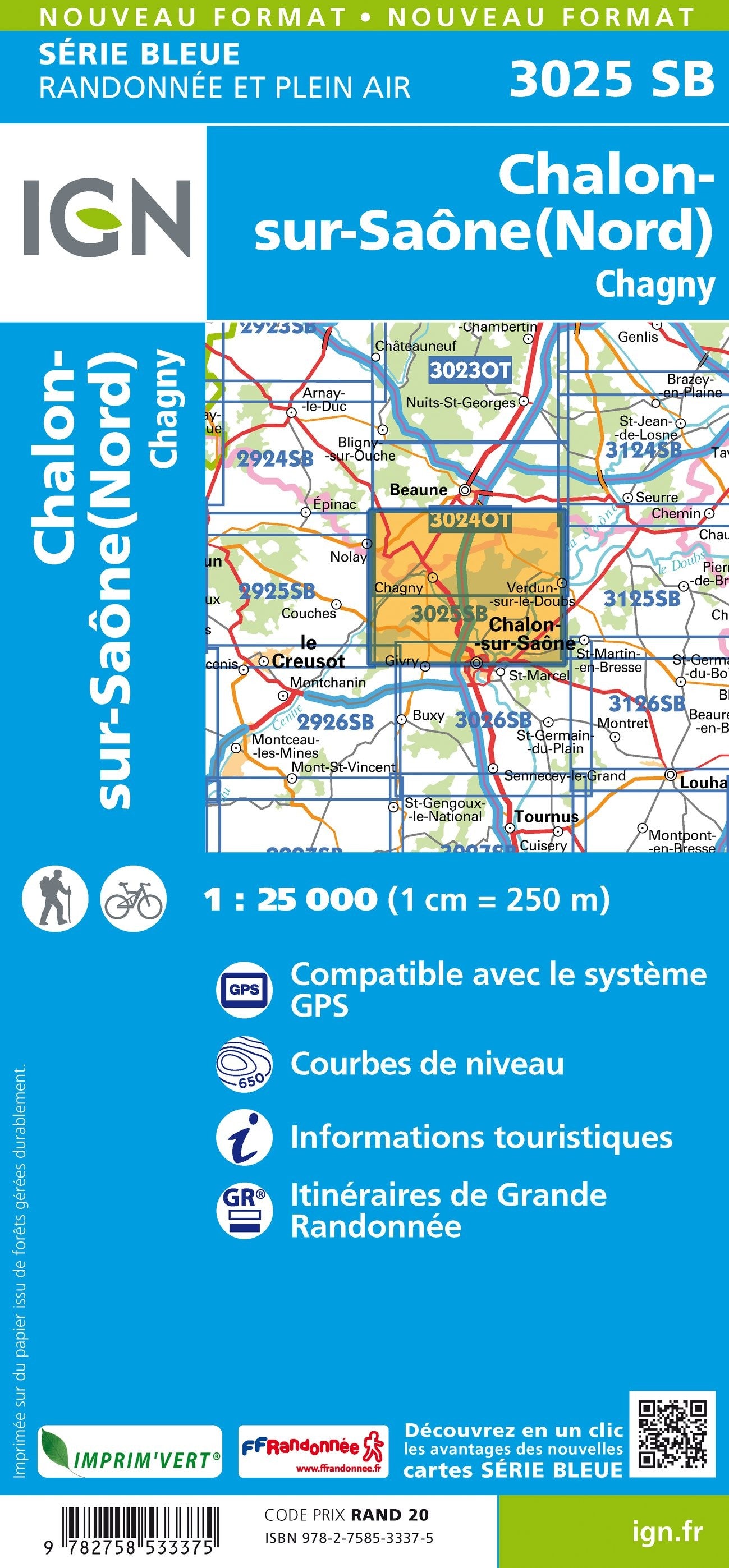 Carte randonnée Chalon sur Saône (Nord) - Chagny | série Bleue IGN