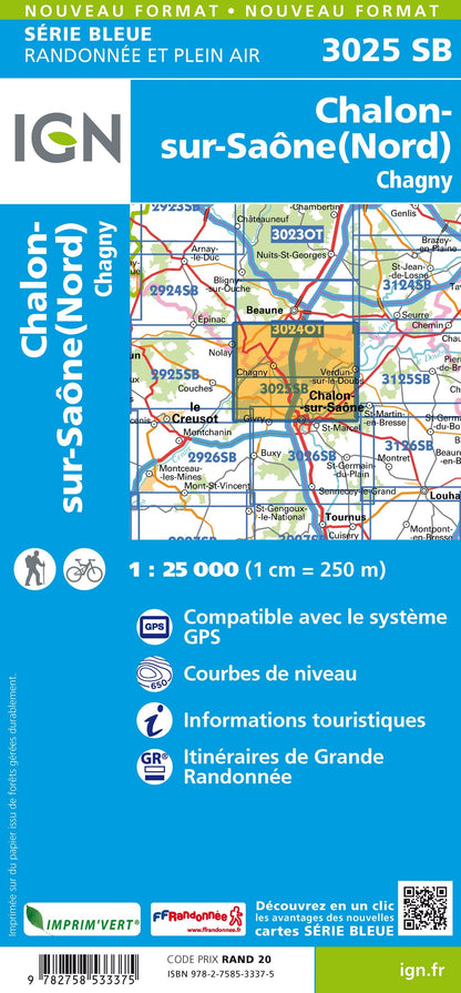 Carte randonnée Chalon sur Saône (Nord) - Chagny | série Bleue IGN