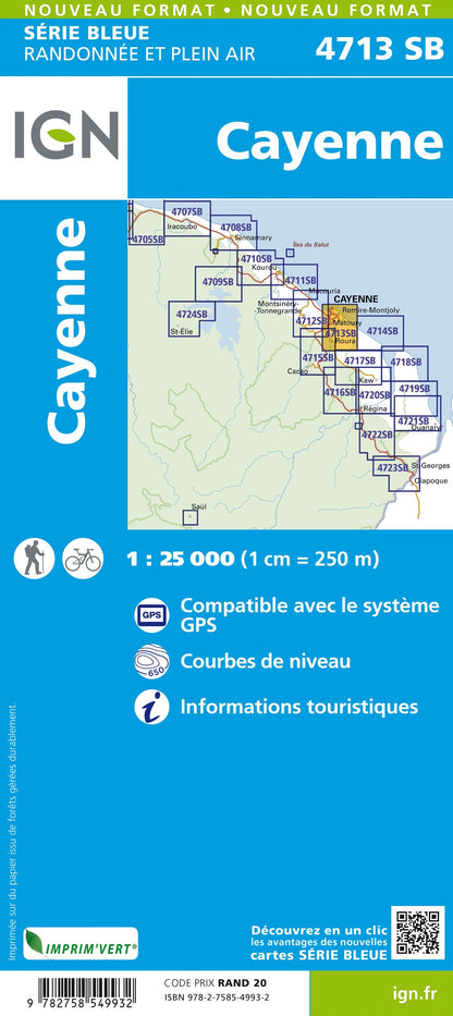 Carte randonnée Cayenne (Guyane) | série Bleue IGN