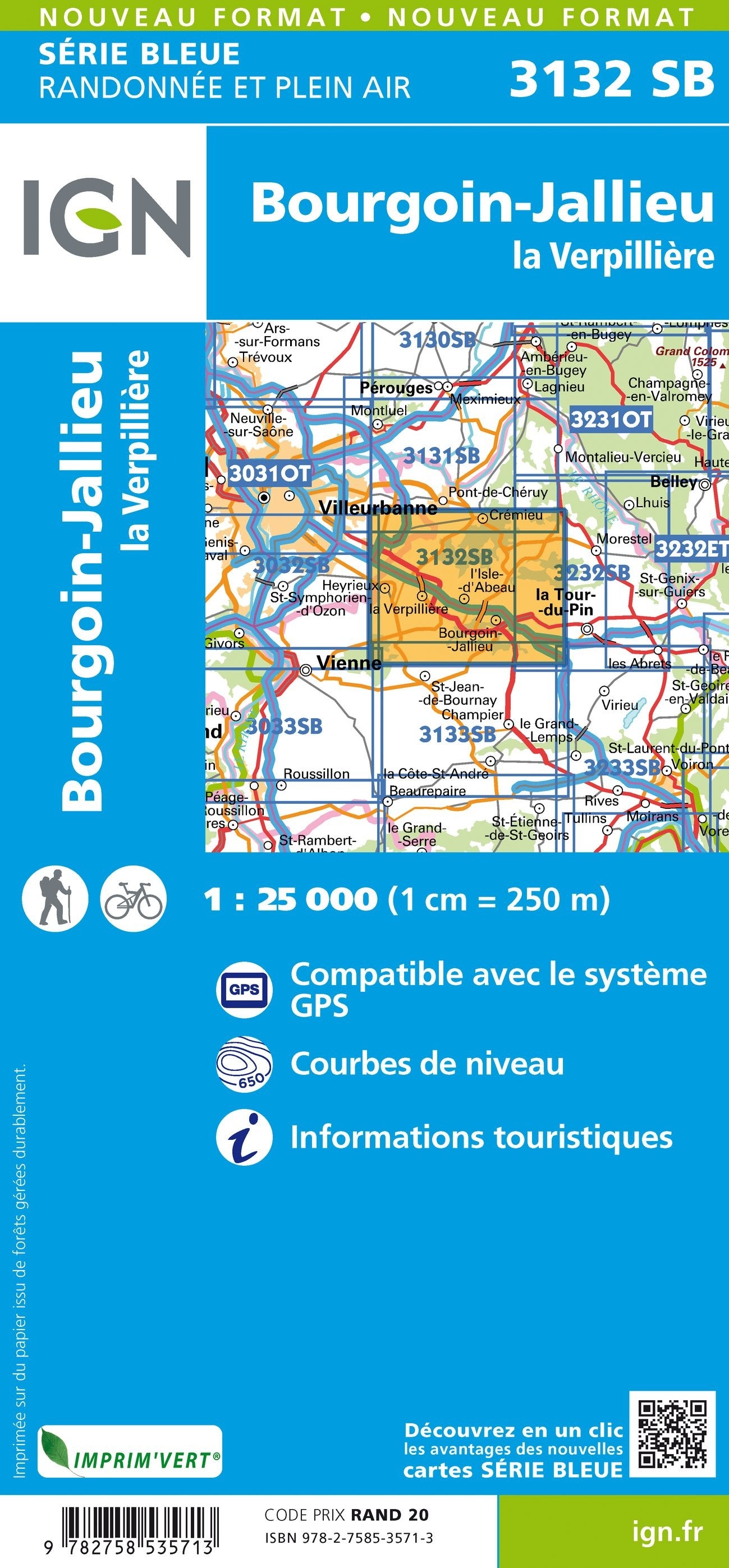 Carte randonnée Bourgoin Jallieu/La Verpillière | série Bleue IGN